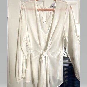 White Deep “V” Tie Front Blouse